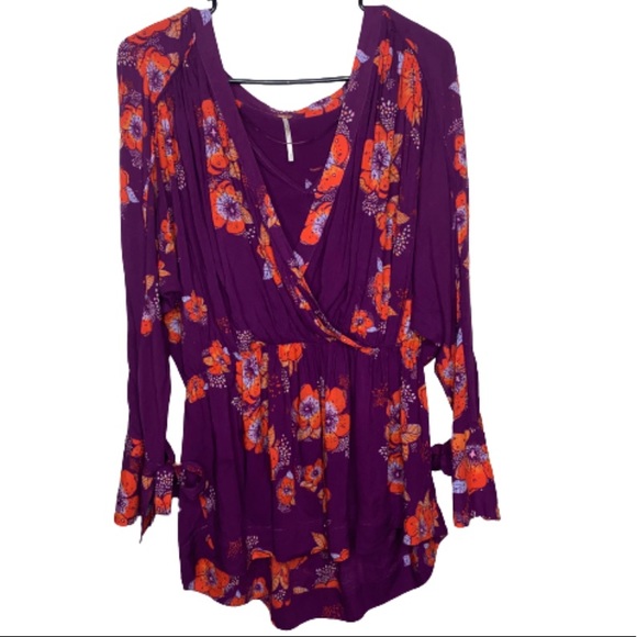 Free People Tops - Free People Long Sleeve Floral Cinched Waist M